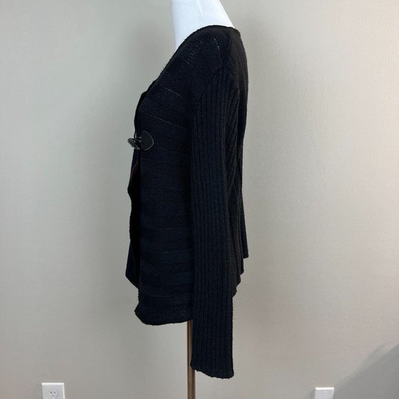 Dolcezza Cardigan Sweater M Black Contrast Knit Toggle Long Sleeve V-Neck Womens - Picture 7 of 11